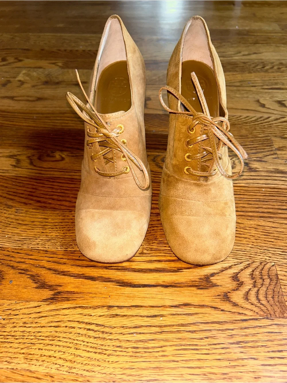 Tory Burch Tan Suede Lace-Up Oxford Heels Booties Women’s Size 10M
